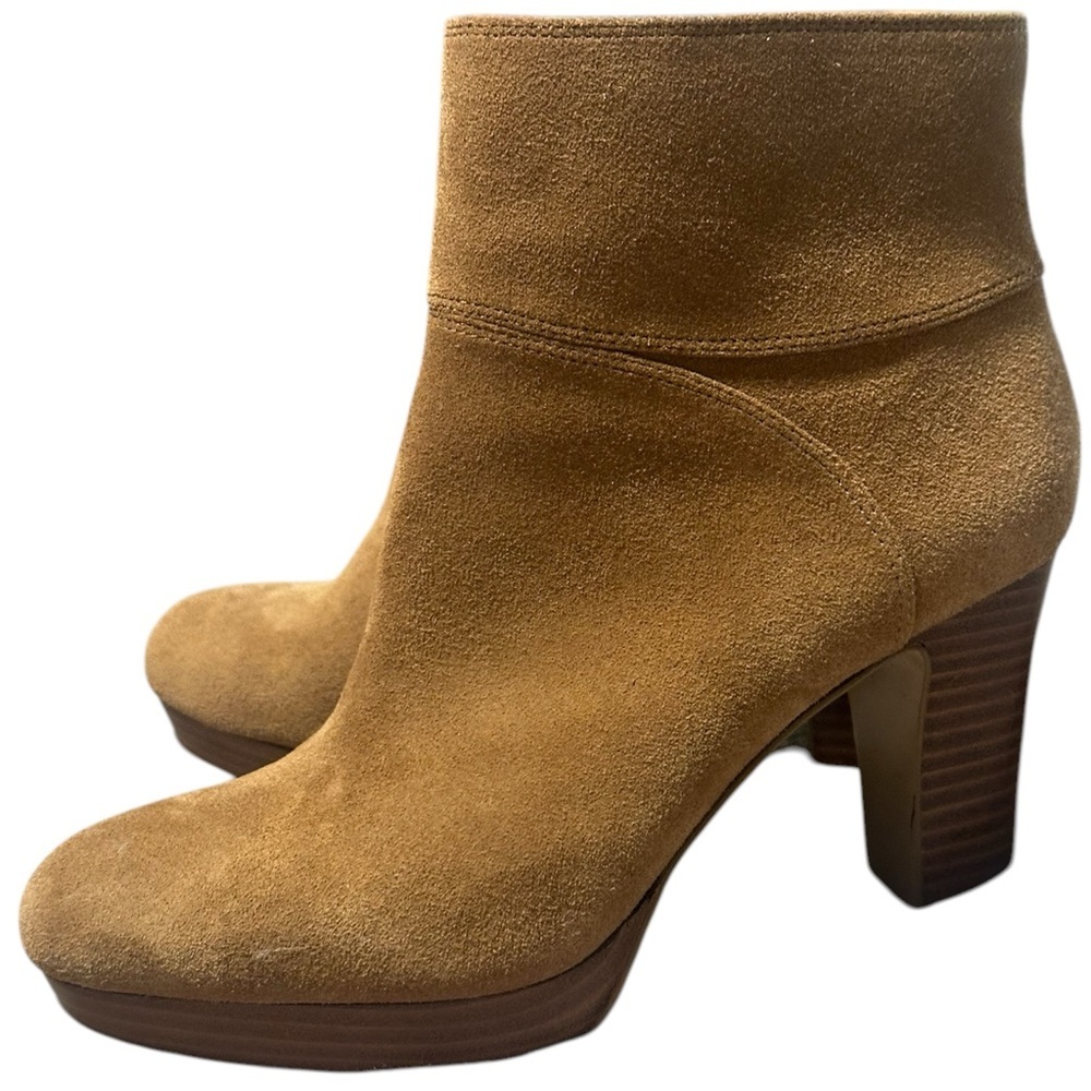 Nine West Women's Genuine Leather Tan Suede Boots 3.5in Heel 1/2in Platform Sz 7 - Picture 2 of 6